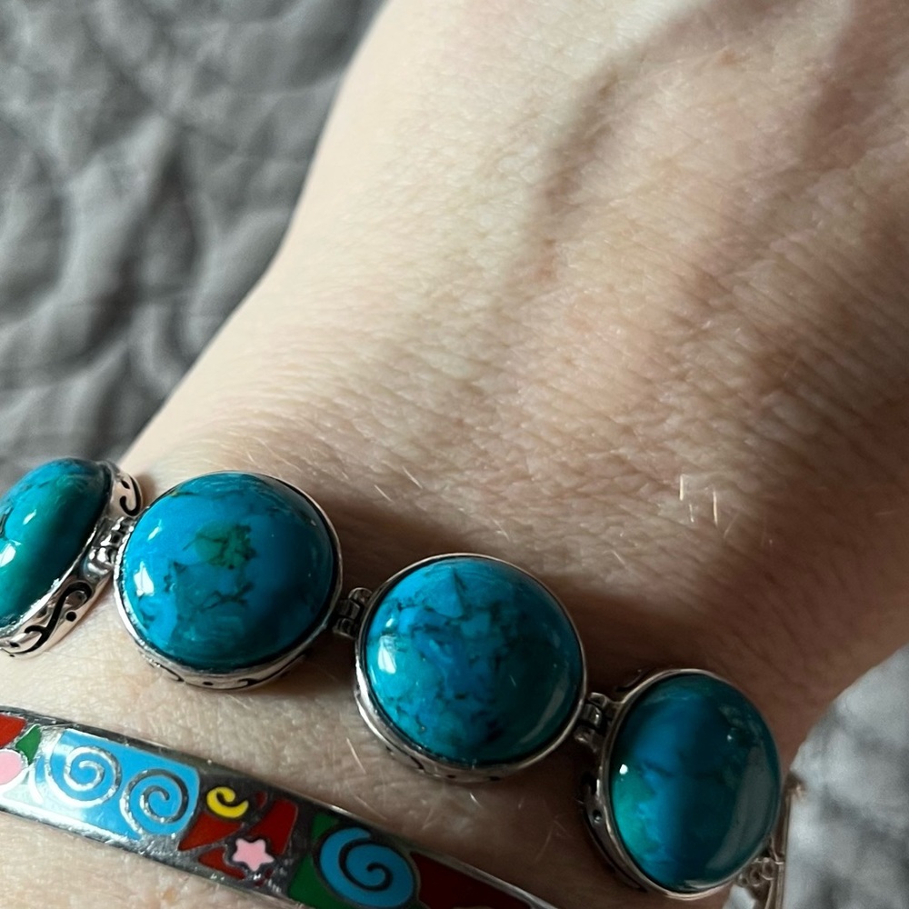 Genuine Turquoise Bracelet Sterling silver 925 - Picture 3 of 7